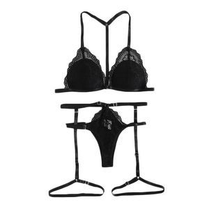 Reggiseni per donna G-String Halter Set Costumi erotici Reggiseno in pizzo trasparente Set lingerie sexy Tentazione porno Sesso Exotic241I