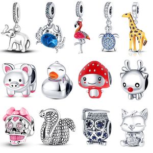 Charme Pandora 925 Prata Encaixe 925 Pulseira Animal Elefante Pato Cobra Caranguejo conjunto de pingentes Pingente DIY Miçangas Finas Jóias