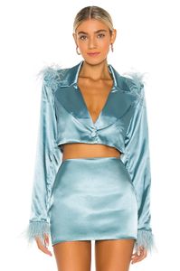 Casual Dresses Feather Suit Short Skirt Long Sleeve Cardigan Set Runway Women's Embellished Satin Blazer Jacket Mini Suitcasual
