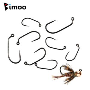 Bimoo 200pcs 60度バーブレスニンフジグフックトラウトニンフィンフライフック＃10＃12＃14＃16＃18 220812