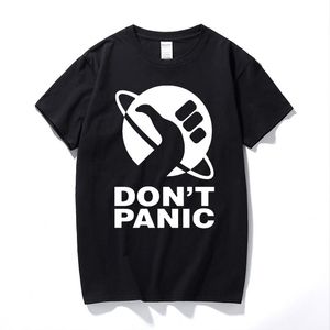 Przewodnik Hitchhikers po Galaxy Men T Shirt Don't Panic Men Men Bawełna Podstawowa drukowanie kołnierza załogi plus rozmiar 220704