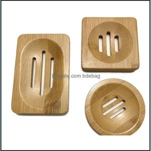 Natural Bamboo Soap Dish Holder Rack 3 Styles Drop Delivery 2021 Dishes Bathroom Accessories Bath Home Garden H5Mr4