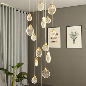 Lâmpadas pendentes da escada LED Bolha de cristal iluminação de cristal Lustre de escada longa luminária ellaftail FixturesPenda