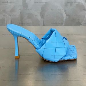 Women Pure hand weaving Heel Sandals Luxury Sexy Heel Slippers Designer Sliders Real leather Summer Woman Beach With Box and Dust Bag