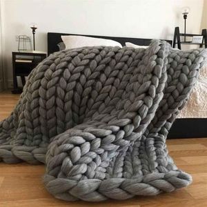 Chunky Knit Blanket cm Hand Woven Coarse Line Blankets Fashion Thick277v