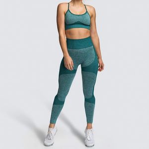 Yoga Outfit 2 PCS Women Seamless مجموعة رياضية للتنفس حمالة الصدر عالية الخصر طماق دفع السراويل