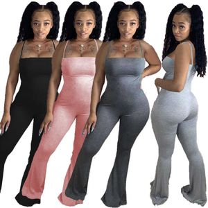 Sexy Frauen Strampler Sommer rückenfreie Schlinge Overalls ärmellose dünne Bodys Mode Glockenboden Hosen Club Streetwear Kleidung Plus Größe