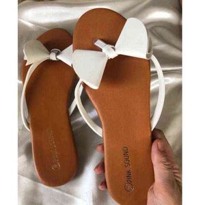 Slippers Flip Flops Women Summer Shoes Outdoor Beach Slides for Female Flat with Leisure Solid Bow Comfort PU Leather Woman 220530