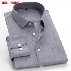 High Quality Plus Size 8XL 9XL 10XL Shirt Men Long Sleeve Summer Antumn Formal Business Loose Male Oversize Gray 60 Men's Casual Shirts
