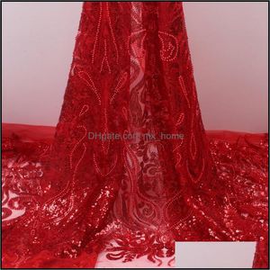 Ribbon Sewing Fabric Tools Baby Kids Maternity Pgc Red French Sequins Beaded Tle Lace 2022 Nigerian Mesh Fabrics 5Yards African For Wedd