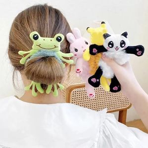Peluş saç bandı elastik aksesuarlar yeni kadın kız çocuklar sevimli oyuncak ayı kurbağa kurbağası tavşan oyuncak ip kauçuk bağları hayvan scrunchies