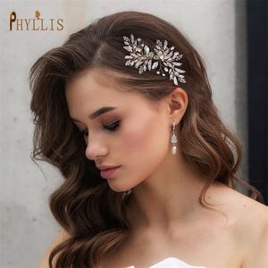 A83 Alloy Leaves Golden Bridal Comb Accessories Pearl Wedding Headpiece Crystal S Hair Clip Tiara 220726
