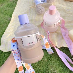 ingrosso Zucche Di Bottiglia-Bottiglie d acqua kawaii da ml bottiglia di plastica orso di plastica creativa simpatica shaker sport latte di latte da cartone animato da bere per ragazze