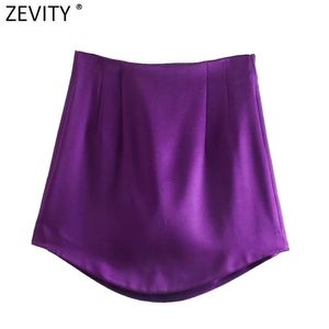 Zevity Women Fashion High Street Soft Touch Satin Mini Skirt Faldas Mujer Lady Chic Side Zipper Slim A Line Vestidos QUN900 220401