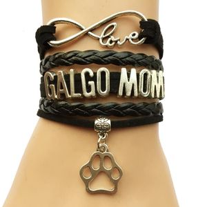 Charm Bracelets Drop Infinity Love Galgo Mom Bracelet- Custom Black Velvet Leather Handmade Multilayer Dog Print BraceletCharm CharmCharm