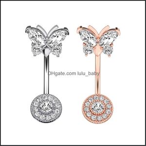 Body Arts Tattoos Art Health Beauty CZ Butterfly Bungy Ring 14g Round Zircon Navel Barbell Mulheres Piercing Jóias DHWVF