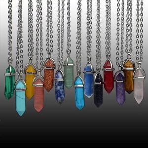 Natural Stone Chakra Gemstone Necklace for Women Men Reiki Healing Point Crystal Quartz Pendant Charm Necklaces With Leather Chain Promotion Jewelry Gift