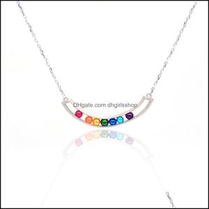 Naszyjniki wisiorek wisiorki biżuteria hurtowa wspaniała S925 Sterling Sier Sier Rainbow Naszyjnik z mini mm okrągłe perły wewnątrz kropli dostarczenie