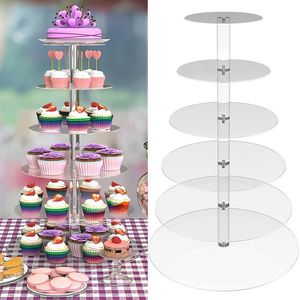 Inne Bakeware 3/4/5/6/7 Tier Acryl Cake Wedding Tort Stand Crystal Cup Shelf Shelf Cupcake Plate Talerz Dekoracja przyjęcia urodzin