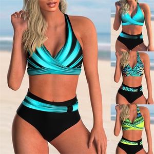 Costume da bagno sexy a vita alta stampato bikini da donna costume da bagno push up costume da bagno donna costumi da bagno due pezzi 220616