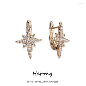 Stud Harong Luxury Star Earrings Inlaid Crystal Sparkling Charm Copper Jewelry Accessories for Woman Girl Gold Ear Clip Gift Moni22