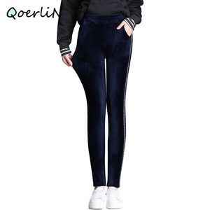 S6xl Tamanho grande perneiras de veludo grossas para mulheres Perneiras de inverno Leggings lado calças brilhantes calças de tamanho grande calças apertadas Ladies 210412