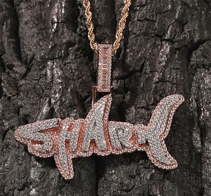 Neue Hip Hop Kupfer CZ Shark Anhänger Mikro Pflastern Zirkonia Simulierte Diamanten Anhänger Halskette Herren Mode Schmuck