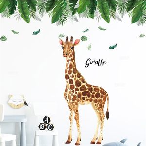 Disegnato a mano dipinto 150 cm di altezza grande giraffa foglie verdi adesivi murali per soggiorno camera da letto murales decorazioni per la casa decalcomanie rimovibili 220607