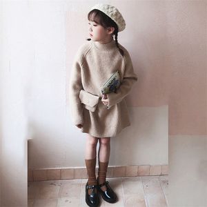 Knit Kids Sweaters Dresses Children Knitted Pullover Tops Girls Long Dress Autumn Winter Sweaters Girl Teenagers Knitwear LJ201128