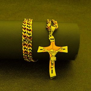Naszyjniki wisiorek Kobiety Krzyż Naszyjnik ze stali nierdzewnej wielowarstwowe złoto Jezus dla mężczyzn Męskie biżuterię