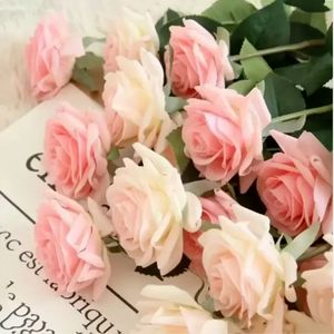 50pcs Decor Rose sztuczne kwiaty jedwabne kwiaty kwiatowy lateks prawdziwy dotyk róże ślubne bukiet domowy projekt b0812