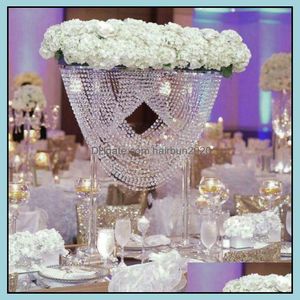 Festdekorationshändelse levererar festlig hem trädgård oval form kristall akryl pärlstav bröllop centerpieces blommor stativ bordsdekor för dr