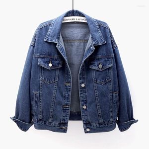 Women's Jackets Navy Blue Denim Jacket Women Outerwear Long Sleeve Jeans Spring Autumn Vintage Big Size Loose Short Coat Female