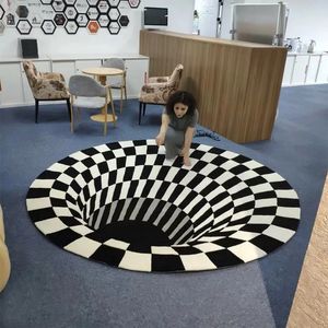 Rodada tridimensional 3D Ilusão Carpet Black and White Visual Sala Decoração da sala de seleção Decoração de quarto de decoração Inventário