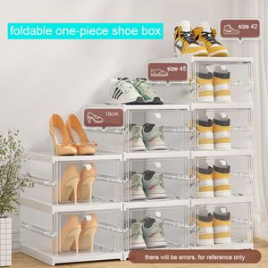 1set/3box Integrated Flip-top Collapsible Shoe Box Storage Bin Tool-free Installation One Pull Transparent Plastic Shoes Cabinet Foldable Shoe Rack Stack ZL0823