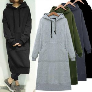 Women's Hoodies Sweatshirt Casual Long Autumn Winter Solid Color Drawsting Loose Hooded Female Oversized Pockets Pullovers Top 230206