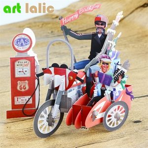 Födelsedagsmotorcykelcykel 3D Papper Laserskuren Handgjorda Post Anpassade presentkort Souvenirer Party Supplies CD084 220711