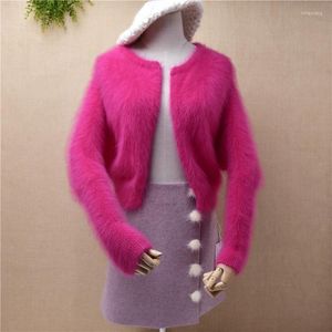 Maglieria da donna T-shirt Donna Donna Moda Rosa Carino Stile corto Crop Top Visone Cashmere Cardigan lavorato a maglia Giacca in pelliccia d'angora Cappotto Maglione Pull