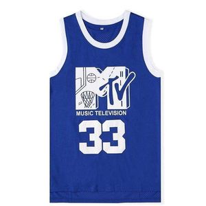 SjZl98 Mens Will Smith # 33 Basketball Jersey Music Television Första årliga Rock N'Jock B-Ball Jam 1991 Blue Will Smith Stitched Shirts MTV