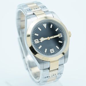 St9 Steel Men Watch Quality Automatic 36mm Smooth Bezel Black Dial Flod Clasp Sapphire Glass Mens Armswatches Steel305D