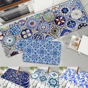 Carpets Blue And White Porcelain Bedroom Kitchen Entrance 40 60 Coral Velvet Carpet Rubber Floor Mats Anti-Slip Rug Welcome DoormatCarpets