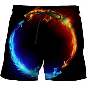 Flame Combat Funny Print Swim Shorts Summer Breathable Beach Blue 3D Sport Pants Panama Surf Men Gym Men's