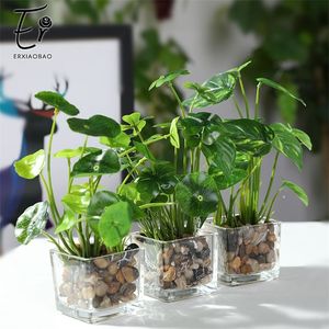 Plantas artificiais EXIAOBAO com simulação de vidro BONSAI POTTEN POTEND GREEN CLOVER GREEN LOVE HOME TABELA DE DECORAÇÃO T200330