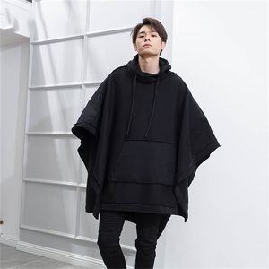 M-4XL Autumn and Winter Men's Loose Bat Cloak Cape Dark Medium Long Fashion Plus Velvet Thick Hooded Jacket 201126