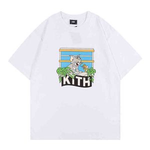 2022 SS High Street Flut Marke männer T-shirts Kith Katze Maus Gedruckt Kurzen ärmeln Cartoon für Männer Frauen t Baumwolle T Shirts Männer S09