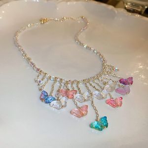 Sparkly Crystal Butterfly Clavicle Chain Necklace Multicolor Butterfly Pendant Necklaces for Gift Party Fashion Jewelry