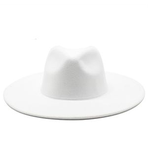 Cappello Fedora classico a tesa larga Cappelli di lana bianco nero Uomo Donna Cappello invernale schiacciabile Derby Wedding Church Jazz Cappelli 220705