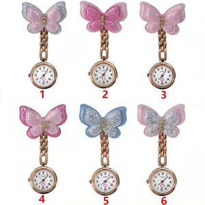 Colourful Pocket Watches Nurse Butterfly Rose Gold Alloy Small Pins Doctor Hospital Medial Transparent Gift Watches Clock