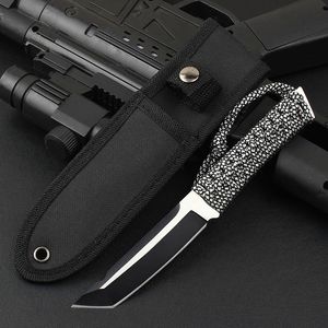 Specialerbjudanden Survival Straight Knife 440c Two-Tone Tanto Point Blade Full Tang Paracord Handtag Knivar med Nylon-mantel