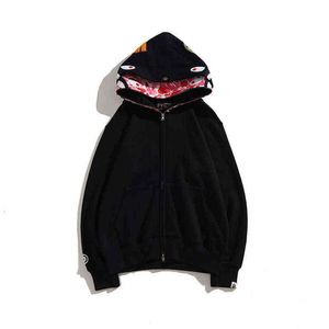 Yüksek kaliteli kapüşonlu ceket markası Chao Shark Head Double Hat Kamuflaj hırkalı Erkek ve Kadınlar 37p1